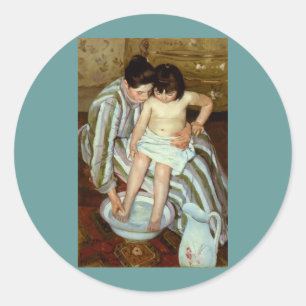 Adesivo Redondo Mary Cassatt's The Child's Bath (cerca de 1892)