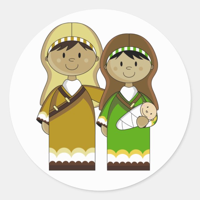 Adesivo Redondo Mary & Joseph com o Baby Jesus Sticker (Frente)