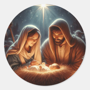 Adesivo Redondo Mary Joseph e o bebê Jesus