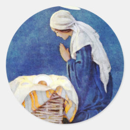Adesivo Redondo Mary Rezando E Bebê Jesus