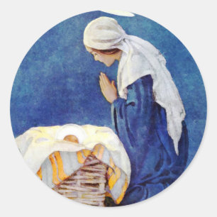 Adesivo Redondo Mary Rezando E Bebê Jesus