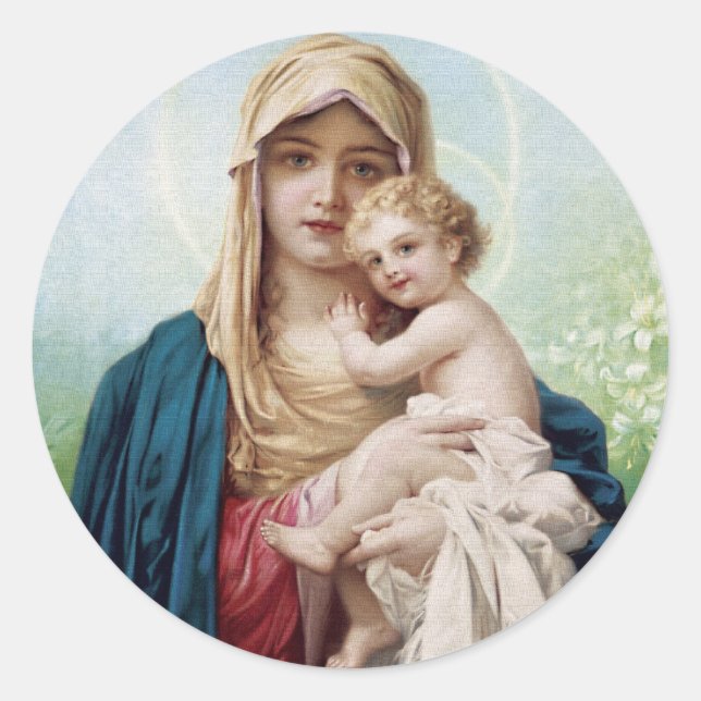 Adesivo Redondo Mary segurando Jesus (Frente)