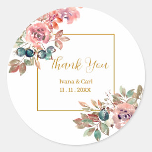 Adesivo Redondo MARY Watercolor Rosa Emerald Green Label