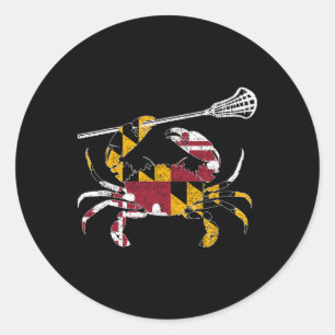 Adesivo Redondo Maryland Blue Crab Lacrosse Lover Tee Flag De Mary
