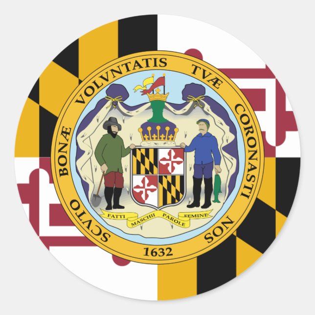 Adesivo Redondo Marylander Flag & Seal Design, Flag of Maryland (Frente)