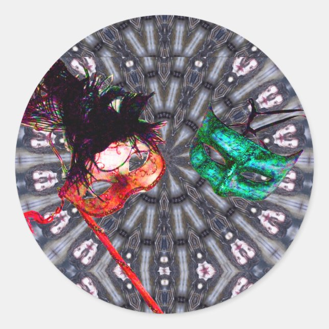 Adesivo Redondo MÁSCARA azul-rosa azul MÁSCARA MASCARADA GRAS MARD (Frente)