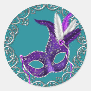Adesivo Redondo Máscara de Bailarina Azul Turquesa e Roxo