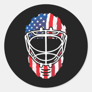 Adesivo Redondo Máscara de Goleiro de Hóquei Vintage Usa Bandeira 
