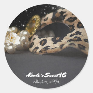 Adesivo Redondo Máscara de Mascarada de Leopardo e Brincos de Péro