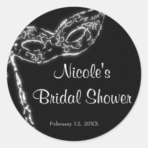 Adesivo Redondo Máscara de Mascarada Preta e Branca Favor de Festa