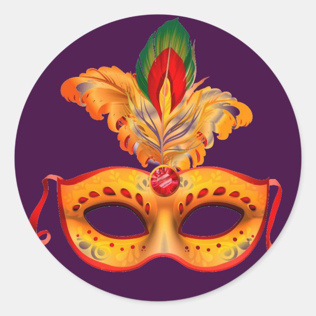 Adesivo Redondo Máscara de mascarada púrpura mardi gras (Frente)