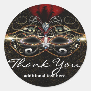 Adesivo Redondo Máscara de Mascarada Vermelha Elegante Adorno de F