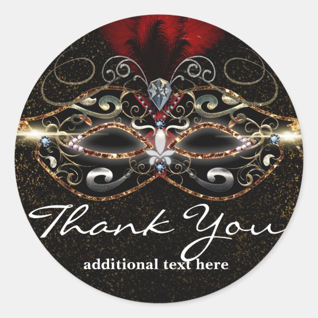 Adesivo Redondo Máscara de Mascarada Vermelha Elegante Adorno de F (Frente)
