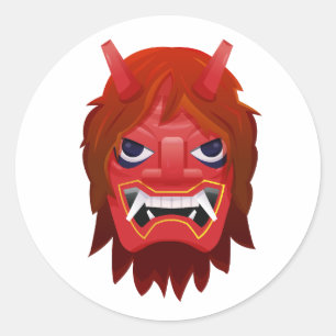 Adesivo Redondo Máscara de Oni Vermelho Demônio Japonês Namahage A