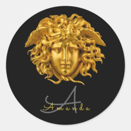 Adesivo Redondo Máscara Dourada Medusa Francesa Monograma Chic