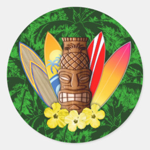 Adesivo Redondo Máscara e prancha de Tiki