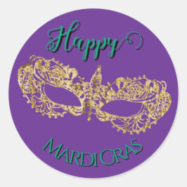Adesivo Redondo Máscara Elegante de Mardi Gras Dourada Brilhante