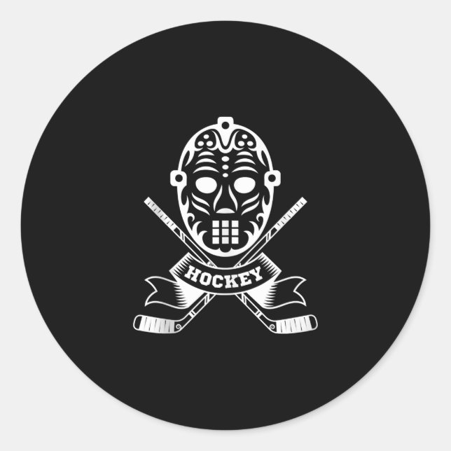 Adesivo Redondo Máscara Gráfica de Presente de Hóquei Divertido em (Frente)