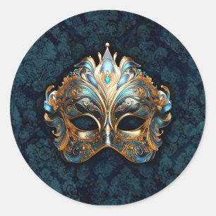 Adesivo Redondo Máscara Intricada Azul-turquesa e Dourada