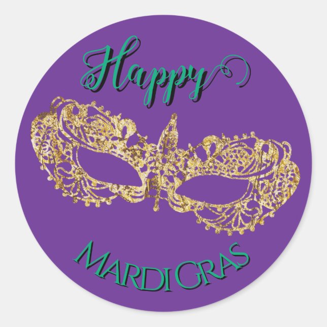 Adesivo Redondo Máscara Mardi Gras Ouro Brilhante Elegante (Frente)