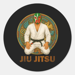 Adesivo Redondo Máscara Mexicana de Jiu Jitsu em Estilo Antigo Luc