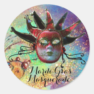 Adesivo Redondo MÁSCARA PRETA E VERMELHA do BOBO DA CORTE no