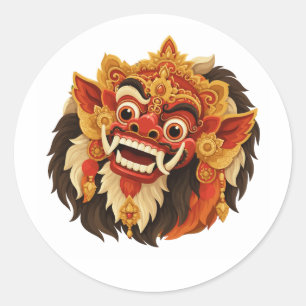 Adesivo Redondo Máscara tradicional balinesa Barong representando