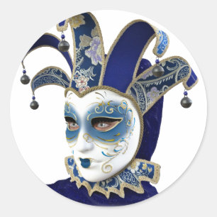 Adesivo Redondo Máscara Venetian azul de Carnivale no perfil