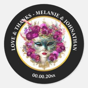 Adesivo Redondo Máscara veneziana mascarada Lady rosa elegante