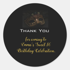 Adesivo Redondo Mascarada Black Dourado Birday Obrigado