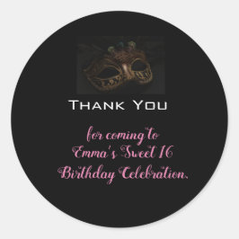 Adesivo Redondo Mascarada Black Pink Birday Obrigado