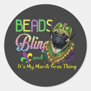 Adesivo Redondo Mascarada de Carnaval do Miçanga Bling Pug Mardi G