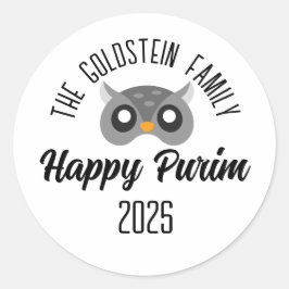 Adesivo Redondo Mascarada de máscara de coruja de Purim