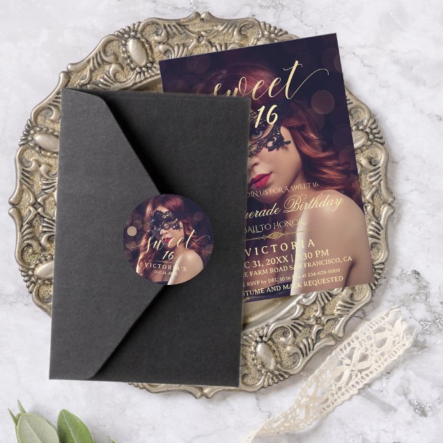 Adesivo Redondo Mascarada Foto Doce 16 Aniversário (Criador carregado)