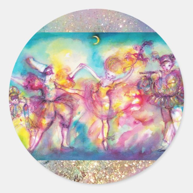 Adesivo Redondo MASCARADA, Mardi Gras Máscaras, Dança, Música (Frente)