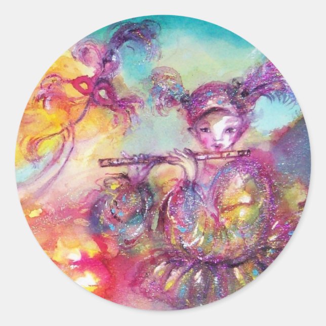 Adesivo Redondo MASCARADA, Mardi Gras Máscaras, Dança, Música (Frente)