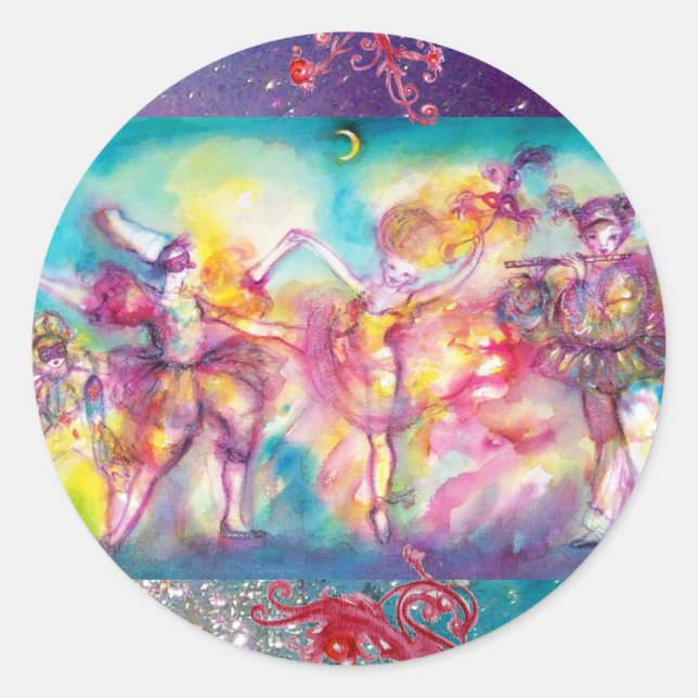 Adesivo Redondo MASCARADA, Mardi Gras Máscaras, Dança, Música (Frente)