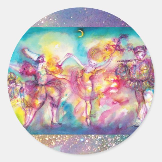 Adesivo Redondo MASCARADA, Mardi Gras Máscaras, Dança, Música (Frente)