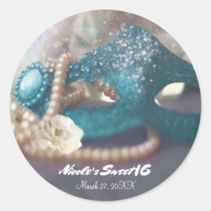 Adesivo Redondo Mascarada Máscara e Pérolas Festa Arco-Íris