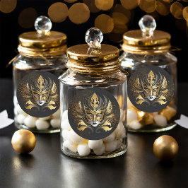 Adesivo Redondo Mascarada Mask Motif Black Dourado ID1031