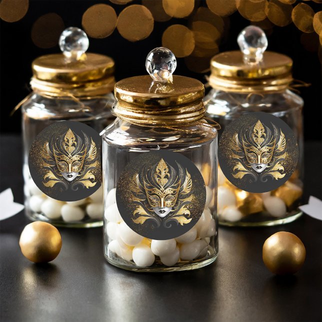 Adesivo Redondo Mascarada Mask Motif Black Dourado ID1031 (Criador carregado)