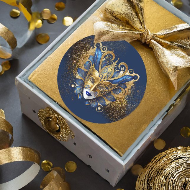 Adesivo Redondo Mascarada Mask Motif Blue Dourado ID1031 (Criador carregado)