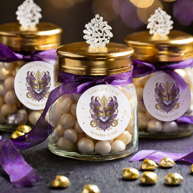 Adesivo Redondo Mascarada Motif Sweet 16 Purple Dourado ID1032 (Criador carregado)