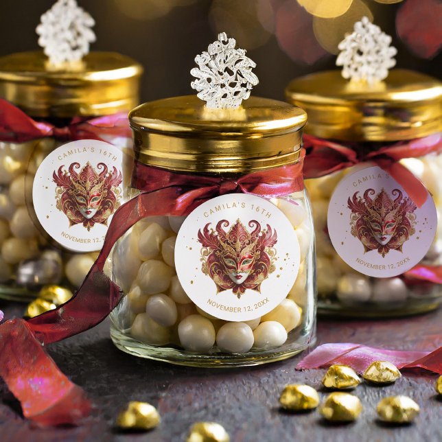 Adesivo Redondo Mascarada Motif Sweet 16 Red Dourado ID1032 (Criador carregado)