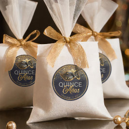 Adesivo Redondo Mascarada Quince Anos Dourado ID1031