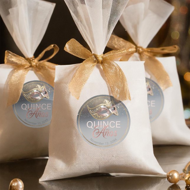 Adesivo Redondo Mascarada Quince Anos Rosa Dourada ID1031 (Criador carregado)