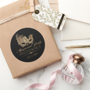 Adesivo Redondo Mascarada Quinceanera Chic Black Dourado
