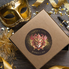 Adesivo Redondo Mascarada Quinceanera Red Dourado V2 ID1031