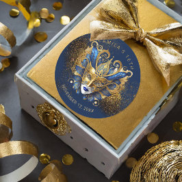 Adesivo Redondo Mascarada Sweet 16 Blue Dourado V2 ID1032