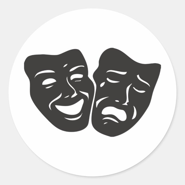 Adesivo Redondo Máscaras de Teatro de Drama Comédia Tragédia (Frente)